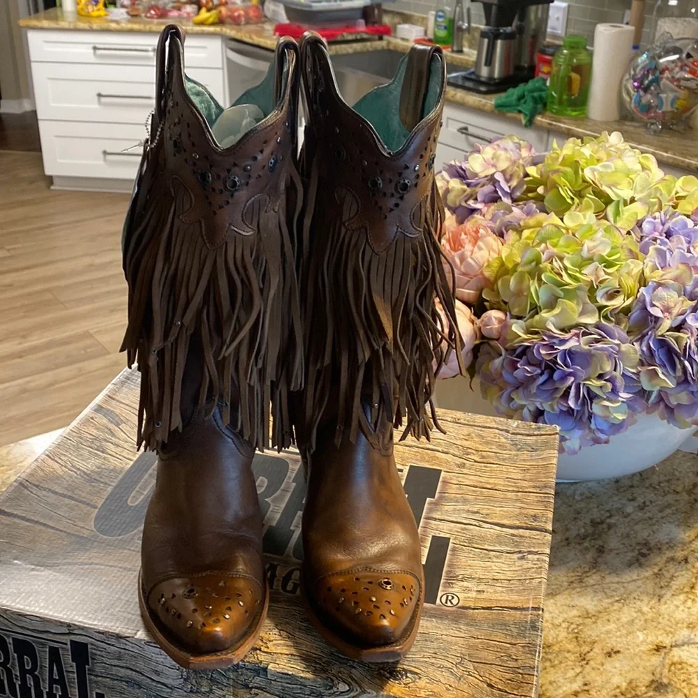 Corral brown fringe boots, size 9, brand new with tags - Picture 1 of 10